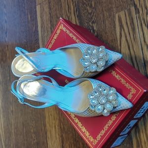 Rene Caovilla Heels size 8 slink back gold and silver pump